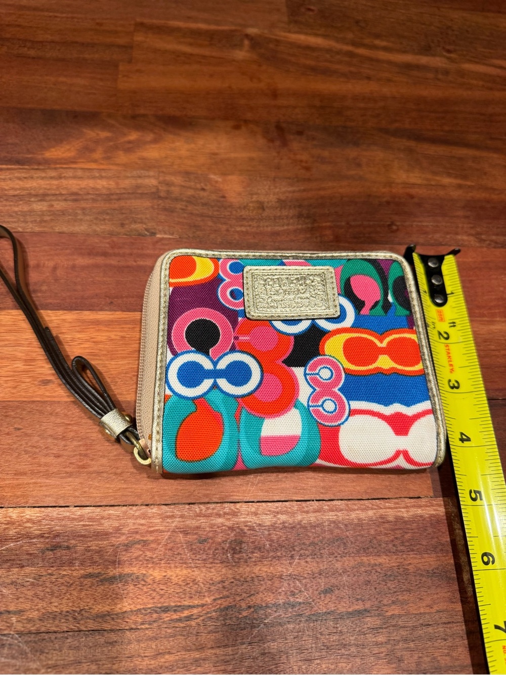 Coach Multicolor Pop Pattern Zip Card Holder with Wrist Strap